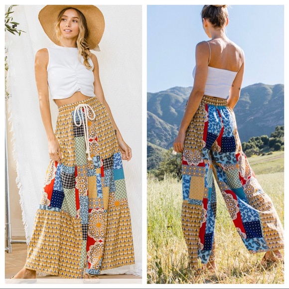 Brooke Boho Fabulous Double Tiered Wide Leg Printed Pants - Picture 3 of 6